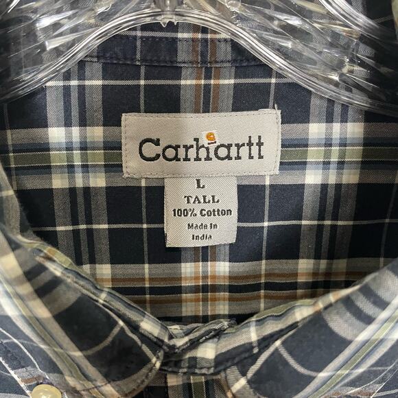 Carhart 100% Cotton Short Sleeve Button Down Shirt Size L- Tall - Picture 2 of 4
